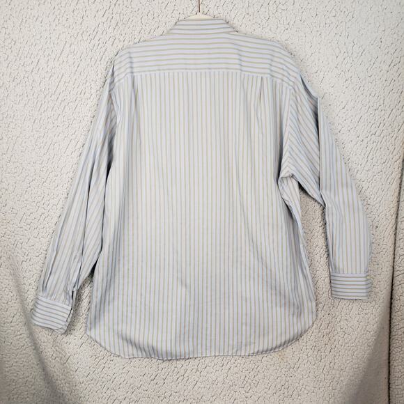 Ermenegildo Zegna Striped Dress Shirt Mens 18 48 Blue Beige Button Down 52x32 - Picture 2 of 10